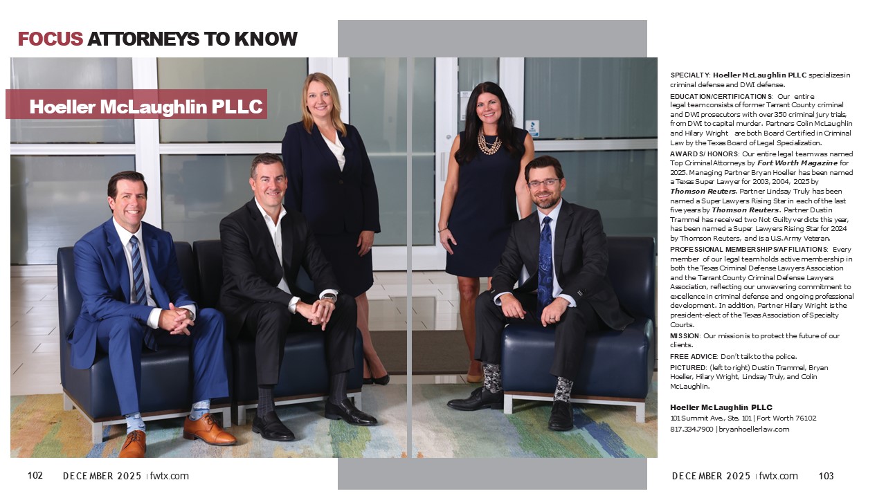 Fort Worth Magazine Tops Attorneys Hoeller McLaughlin PLLC